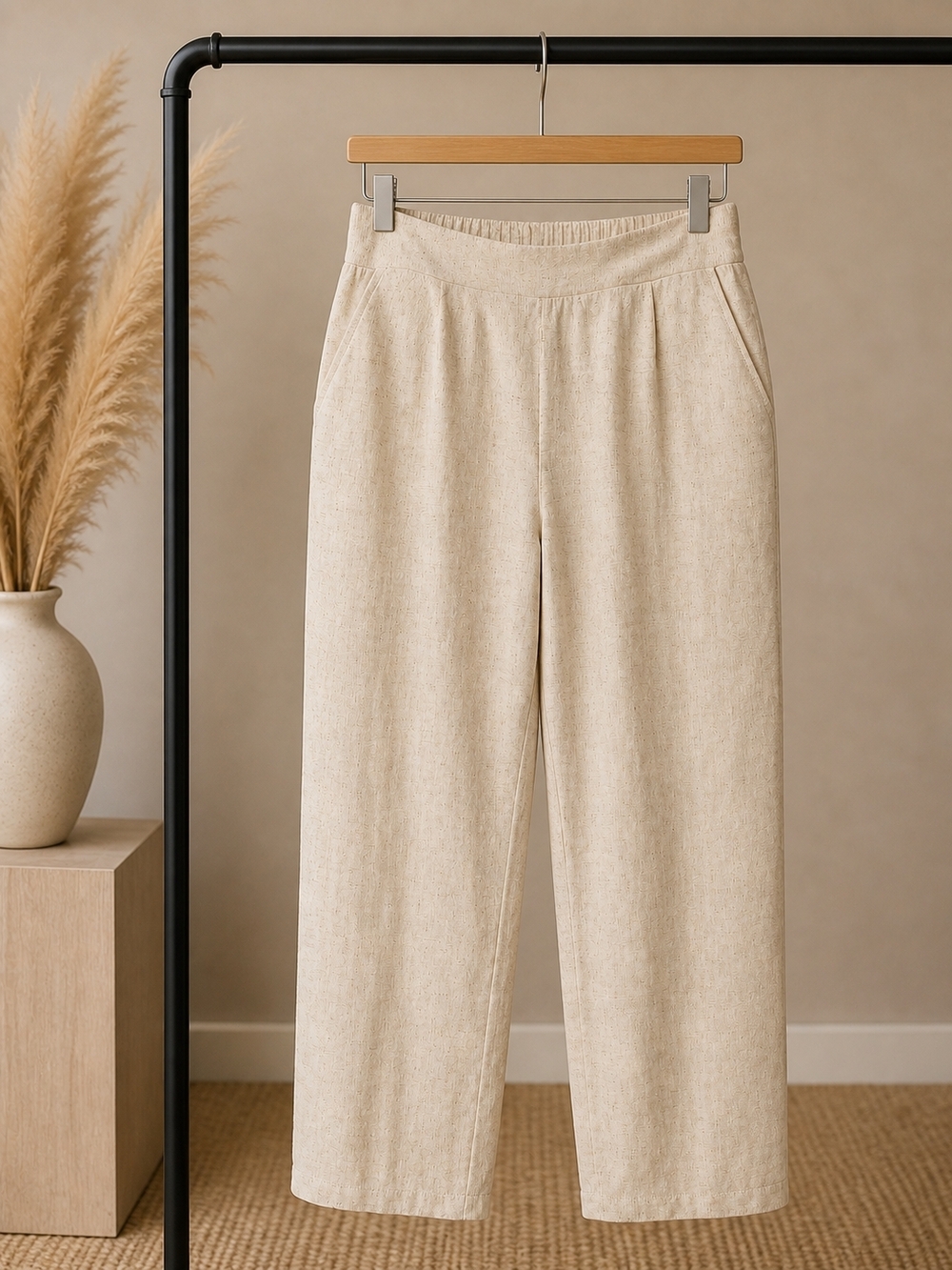 Women's Cream Straight-Leg Pants